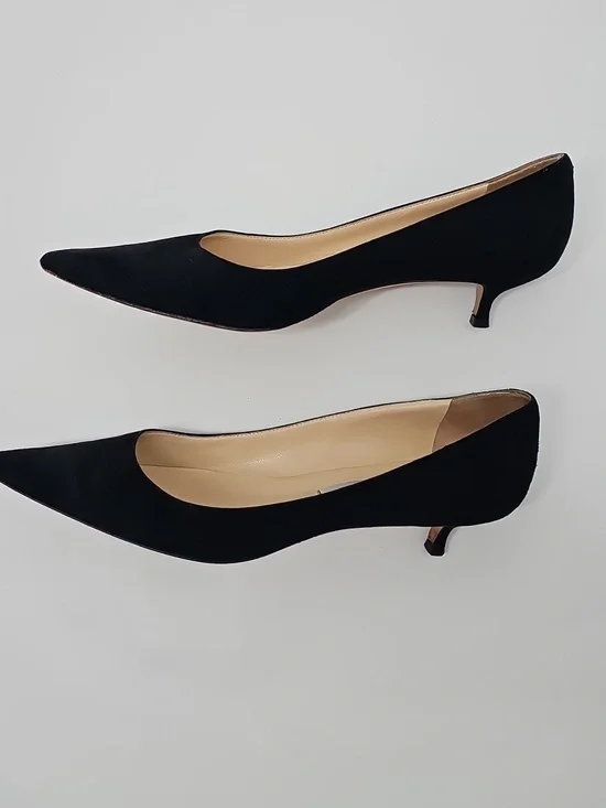 Jimmy Choo Amelia Black Suede Kitten Heels Pointed Toe Dainty Fem Made In Italy - Picture 8 of 12